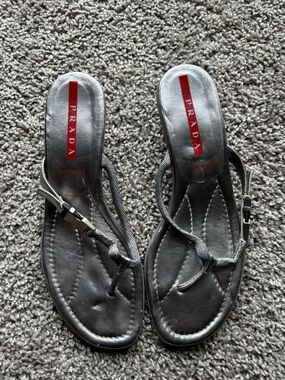 Prada Silver T-strap Kitten Heels Vintage